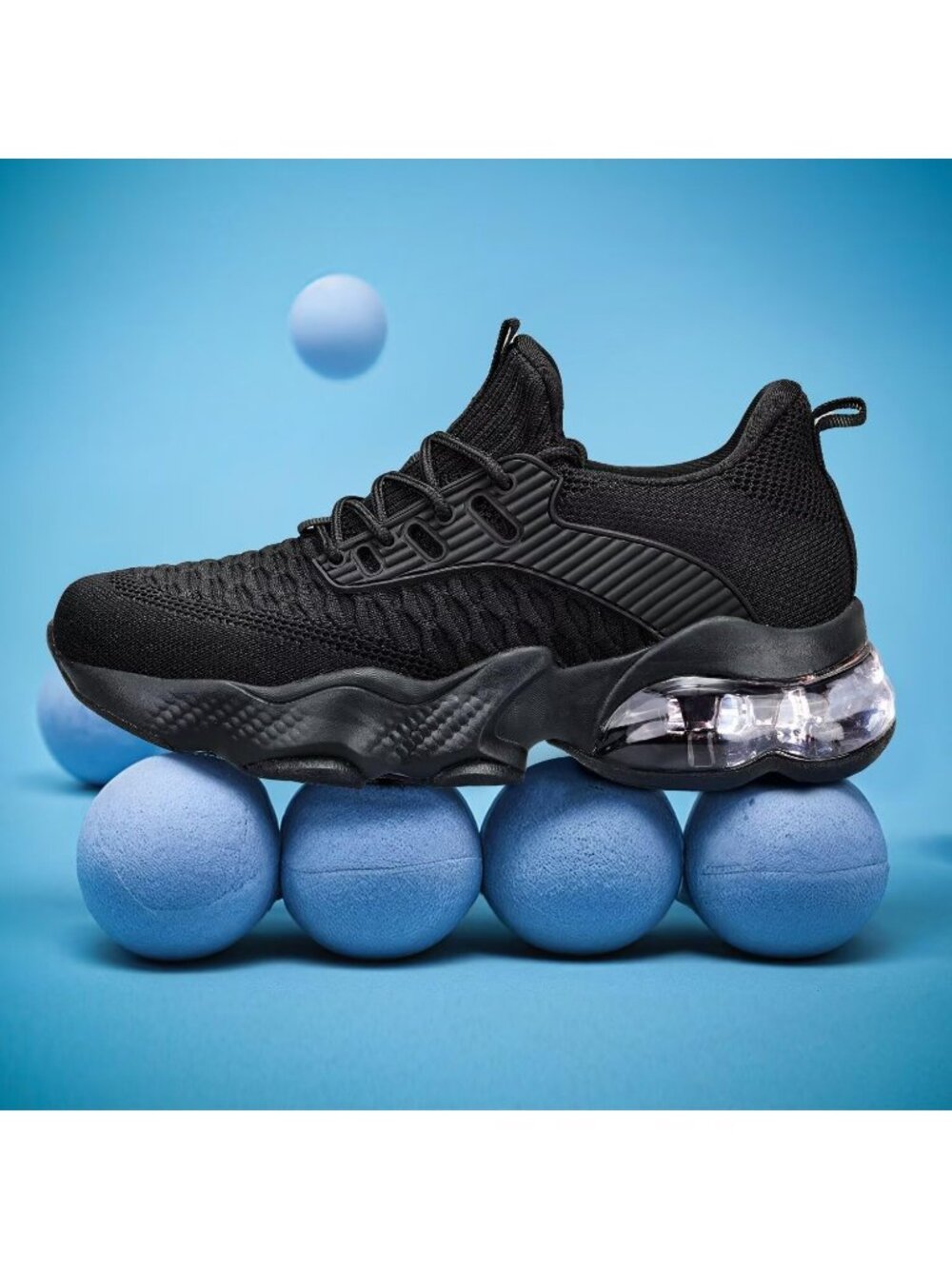 Women's Black Comfortable Stylish Casual Fashion Tennis Non Slip Work Sneakers - Picture 2 of 6